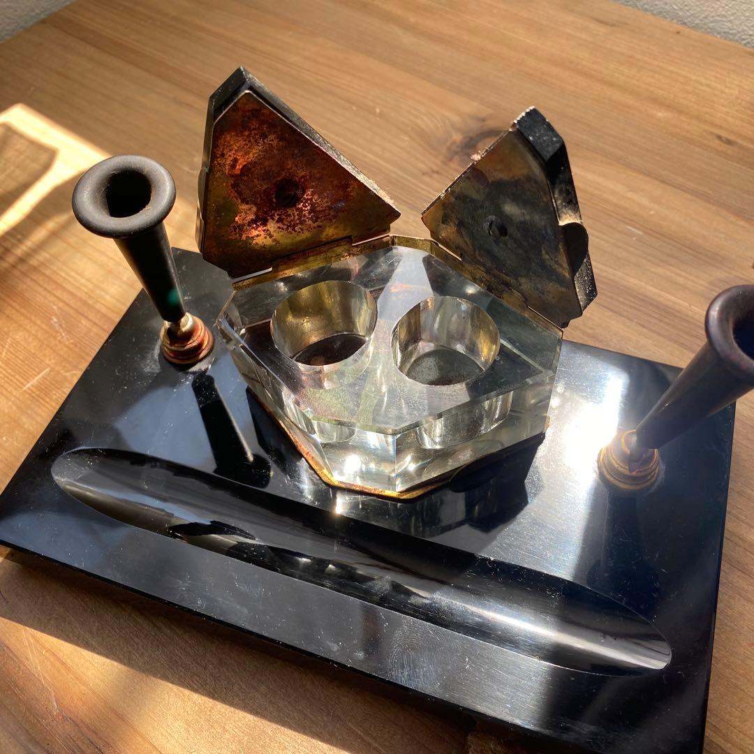 アンティーク　デスク　ペンホルダー インク壺 黒　インクポット　古道具