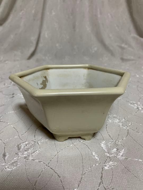 祥石　六角　白　盆栽鉢