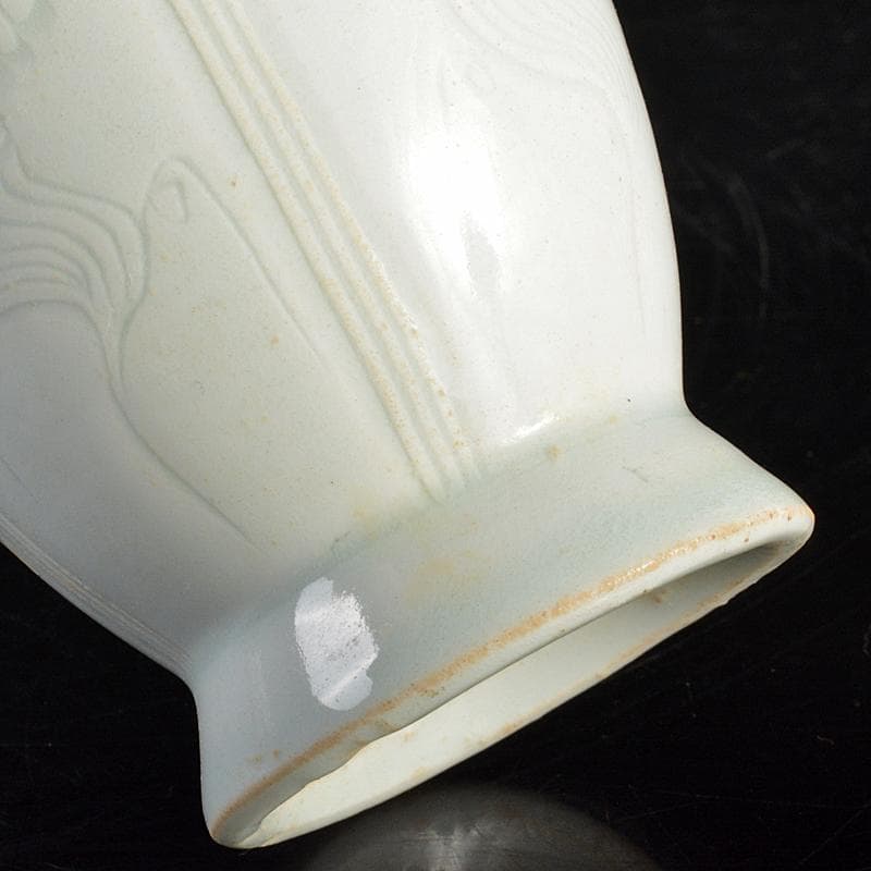 中国　影青　青白釉　陽刻　花文　双耳蓋瓶　M　7266E
