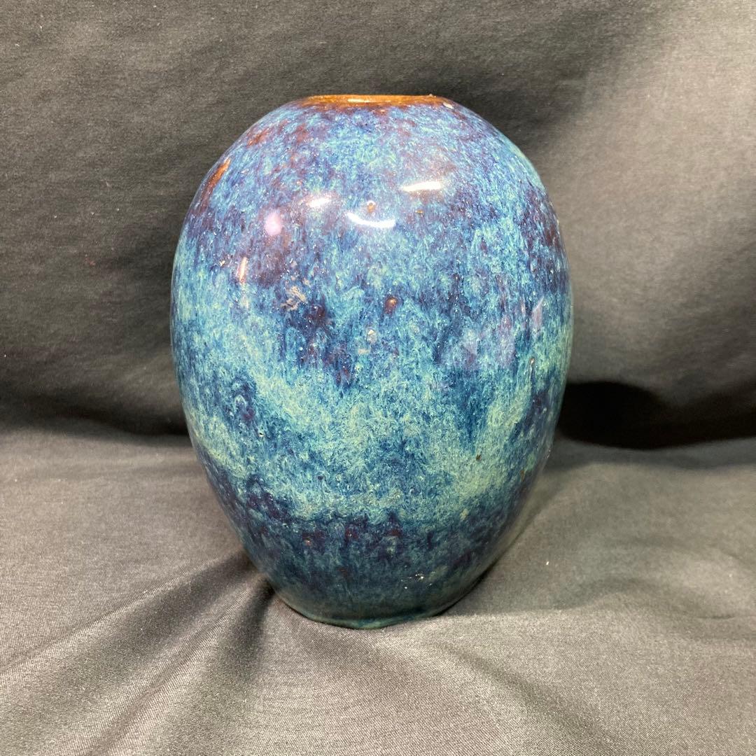 時代物【美品】海鼠釉 飾り壺 葛明祥造 花瓶 中国美術 古玩