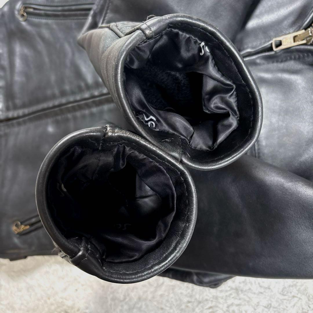 ✨希少・ボアライナー✨ショット　トラッカージャケット　レザー　米国製　袖リブ　黒