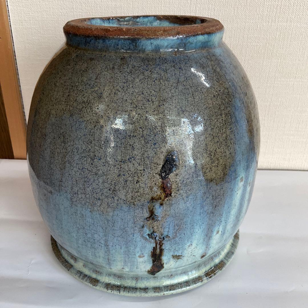 松代焼　緑白釉壺　代官町窯　江戸時代末期頃