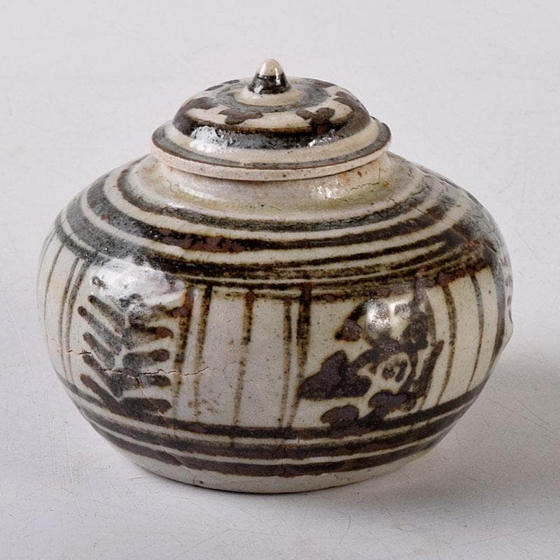 タイ古陶磁　スンコロク　宋胡録　香合　蓋物　時代箱　V　R8148