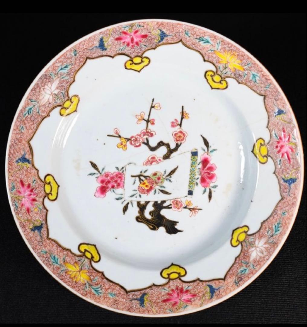 中国古美術品　清の雍正時代　粉彩花文皿　本物保証