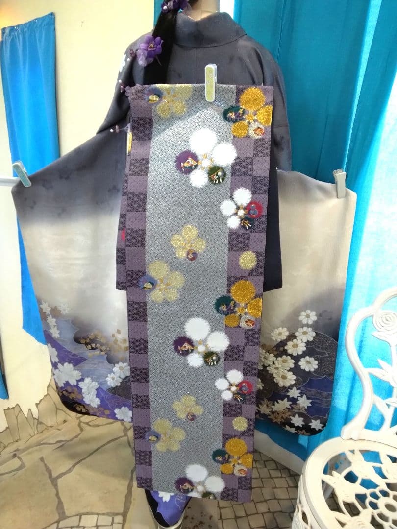 振袖フルセット、正絹振袖成人式、半襟重ね衿帯揚げ帯締め、唐織袋帯襦袢、ガード加工