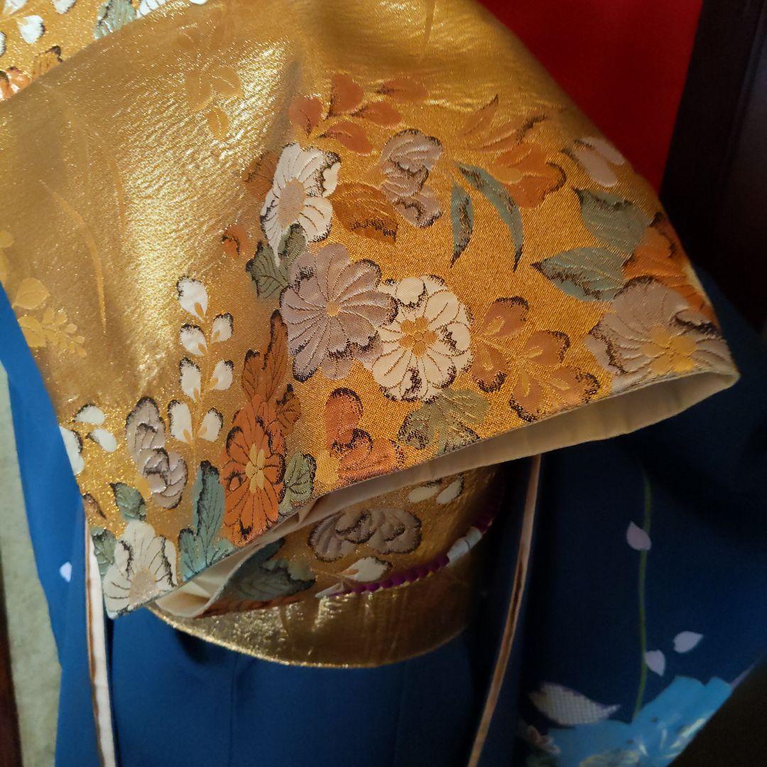 331【最終価格】【落款】【ブルーグレー】【正絹振袖6点フルセット】成人式卒業式