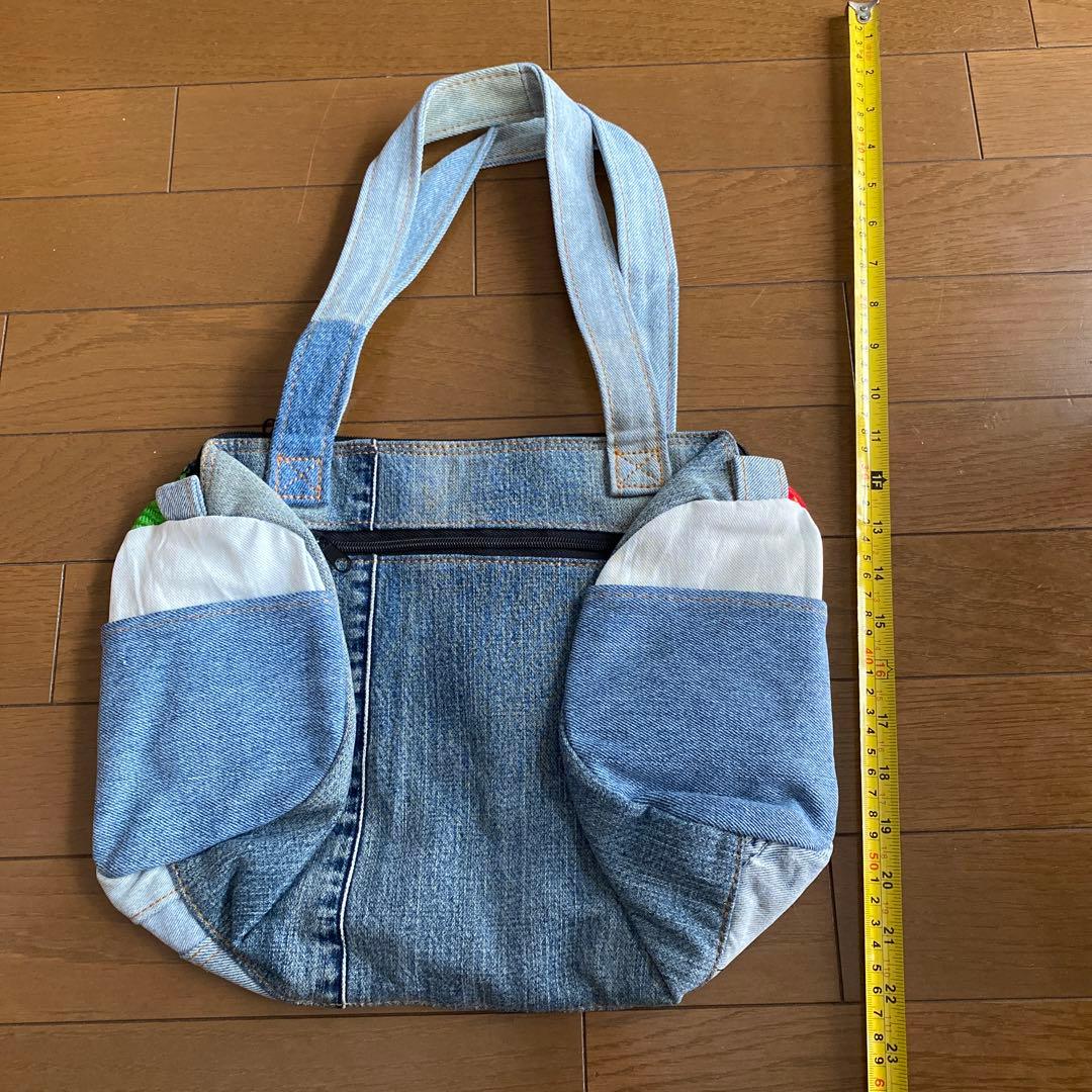 デニム　ドクロ　キラキラ　バック　レトロ