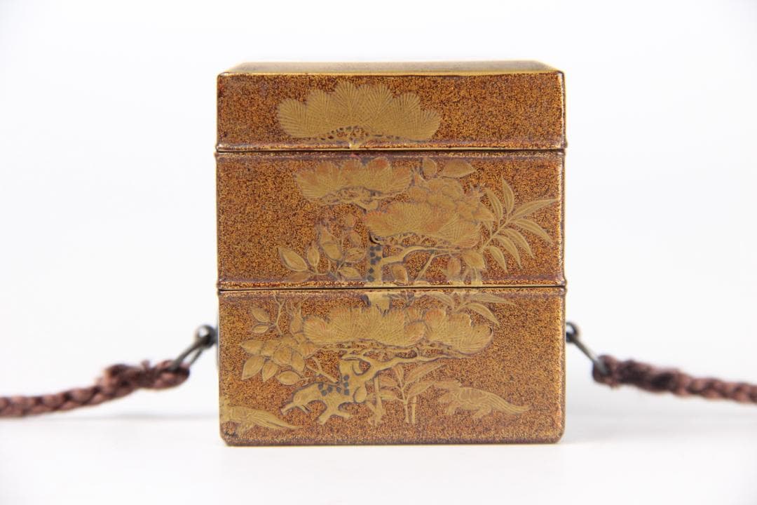 江戸　明治　時代 鶴松梅蒔絵重香合　小箱 梨地 漆器 EM19-9