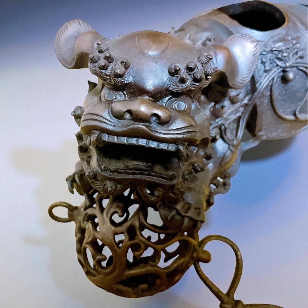 香道具 銅器 玉乗り獅子 香炉 香櫨 透かし火屋 仏具 骨董品 美術品