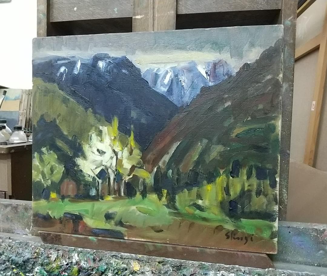 「谷川の残雪」1962 F8 絵画 油絵 油彩画 風景画 アート 谷川岳