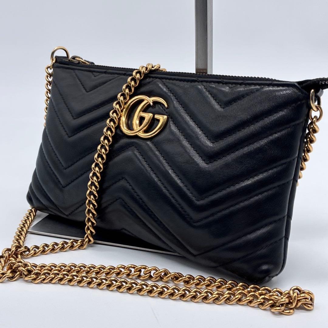 グッチ GGマーモント チェーンウォレット 黒 ゴールド金具 443447