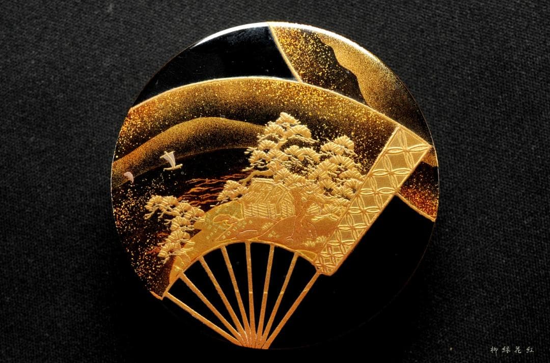 【うめこま】道場宗廣 扇面蒔絵 時代 中次 内梨子地 共箱