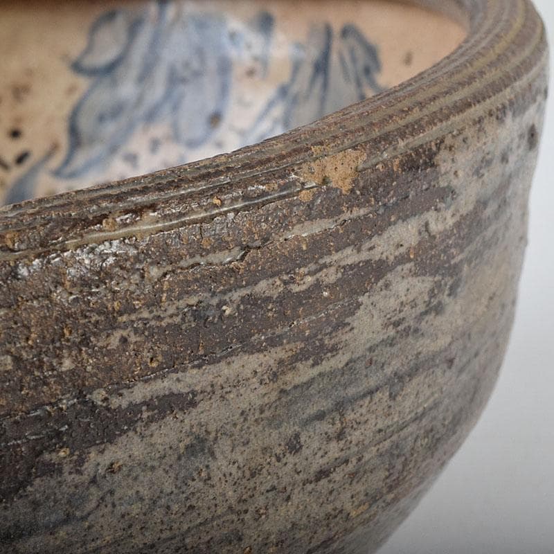 茶道具　瀬戸焼　加藤春岱作　三島写　染付花文　刷毛目　鉢　V　R9291