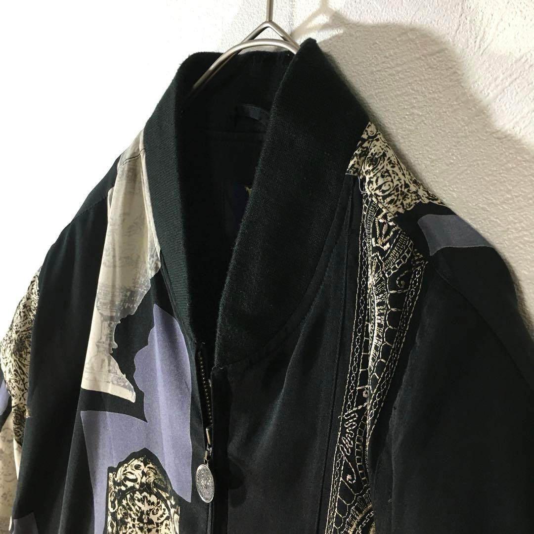 【個性派古着】長袖総柄デザインブルゾン　豪華刺繍入り　ヨーロピアン調　LL
