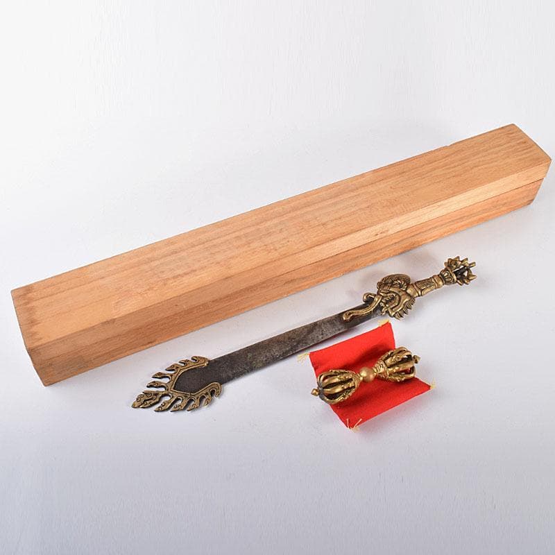 チベット密教法具　銅鍍金　文殊菩薩　利剣　ガドゥガ　八鈷杵　金剛杵　V4138B