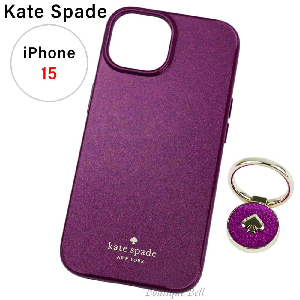 【ケイトスペード】ダークラズベリー バンカーリング iPhone15ケース